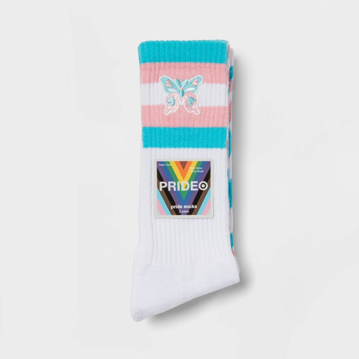 Pride Adult Trans Butterfly Socks - White Checkered S