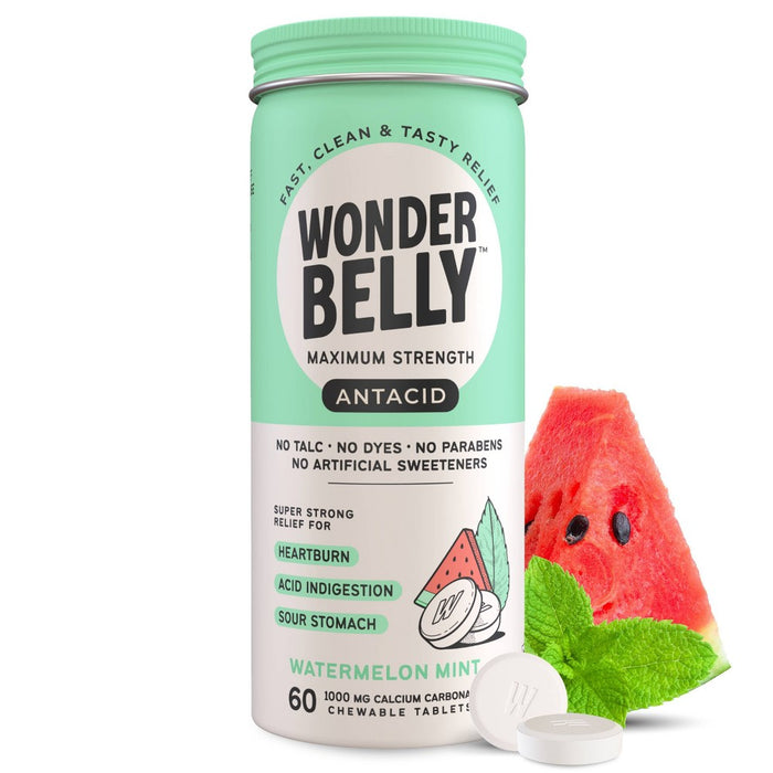 Wonderbelly Antacid 1000mg Chewable Heartburn Relief Tablets - Watermelon Mint - 60ct