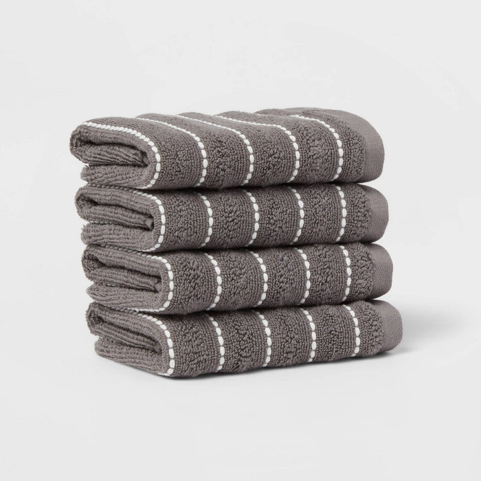 4pc Performance Plus Washcloths Dark Gray Striped - Threshold
