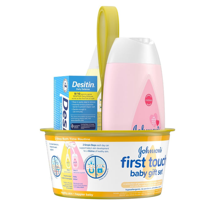 Johnson's First Touch Baby Gift Set Includes Baby Bath Wash & Shampoo, Body Lotion, & Diaper Rash Cream - 3ct