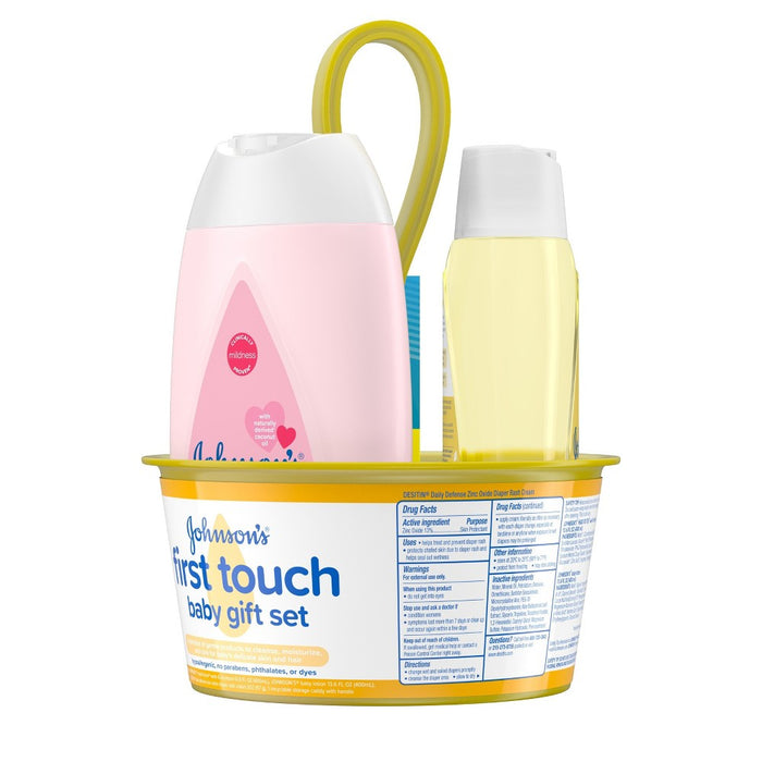Johnson's First Touch Baby Gift Set Includes Baby Bath Wash & Shampoo, Body Lotion, & Diaper Rash Cream - 3ct