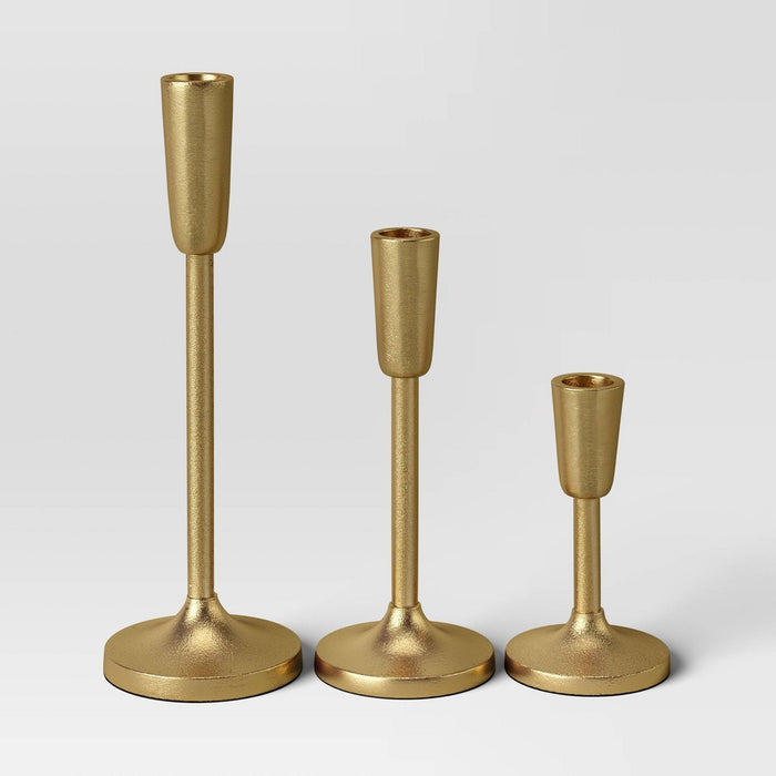 Set of 3 Aluminum Taper Holders Gold - Threshold