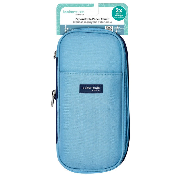 Expandable Pencil Pouch with Solid Exterior and Printed Interior Blue - Lockermate