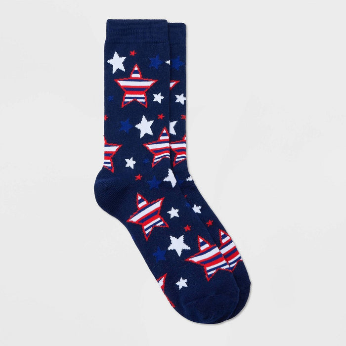Women's Striped Stars Crew Socks - Navy 4-10