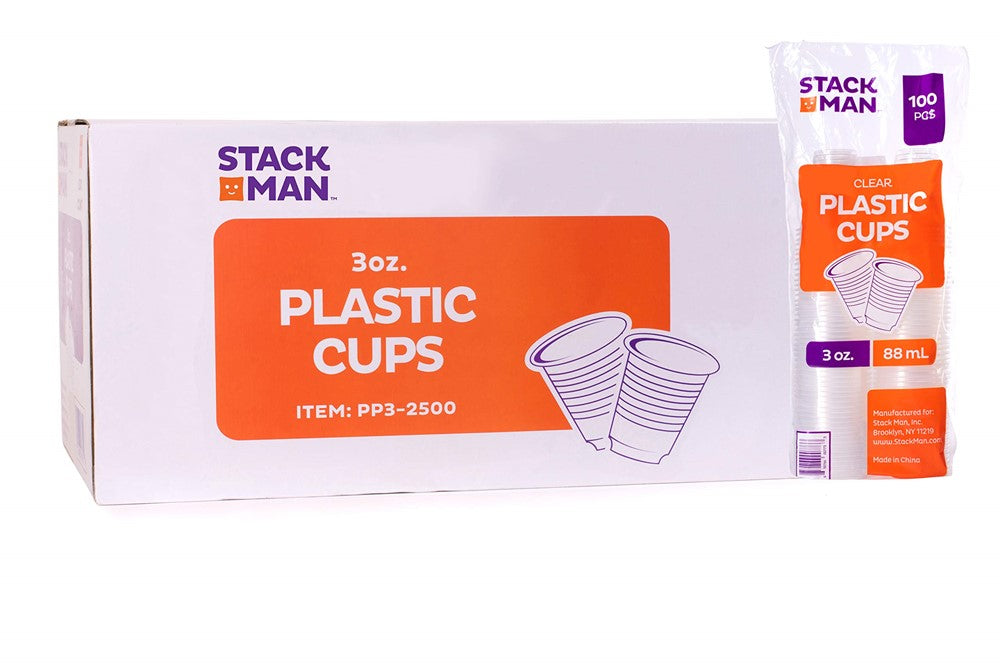 Stack Man Premium Disposable Cups, 3 Ounce, Clear - Translucent
