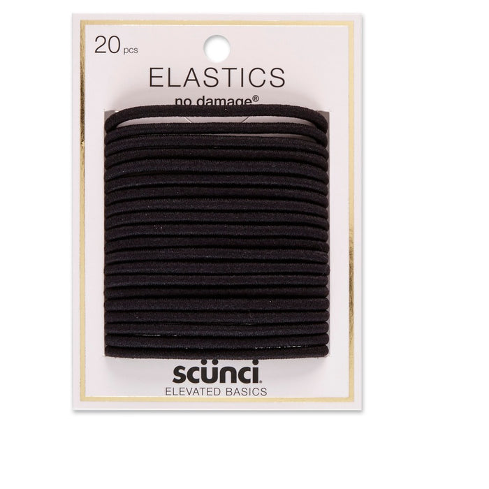 scunci No Damage Elastic Hair Ties - Black - 4mm/20ct
