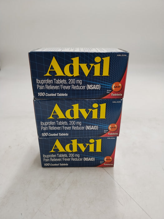 Advil Pain Reliever/Fever Reducer Tablets - Ibuprofen (NSAID) - 100ct - 3 PACK EXP: 12/2028