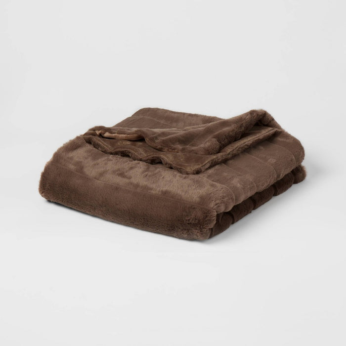 55"x80" Faux Fur Ribbed Bed Throw Dark Brown - Threshold