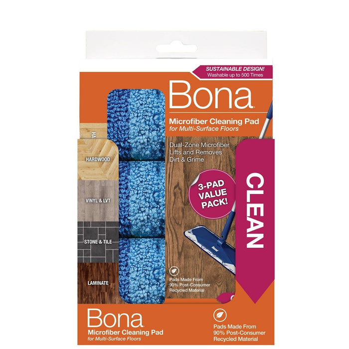Bona Cleaning Products Reusable Mop Refill Multi Surface Microfiber Cleaning & Mopping Pads Value Pack - Unscented - 3ct
