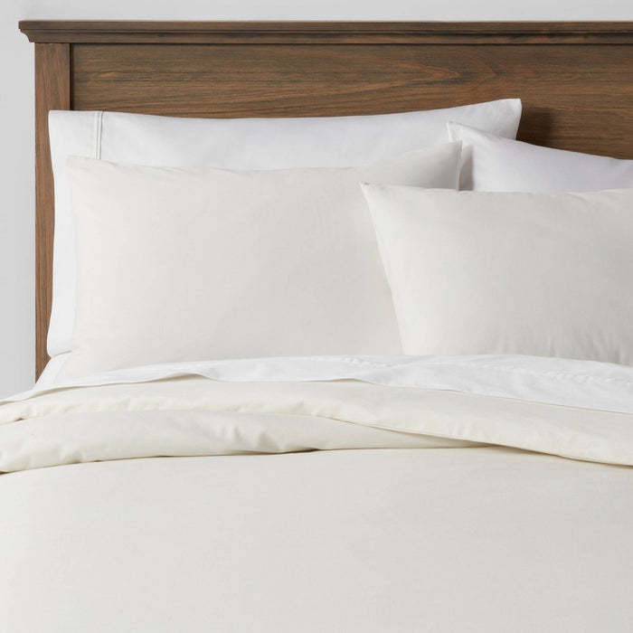 Full/Queen Organic Solid Duvet & Sham Set Cream - Threshold