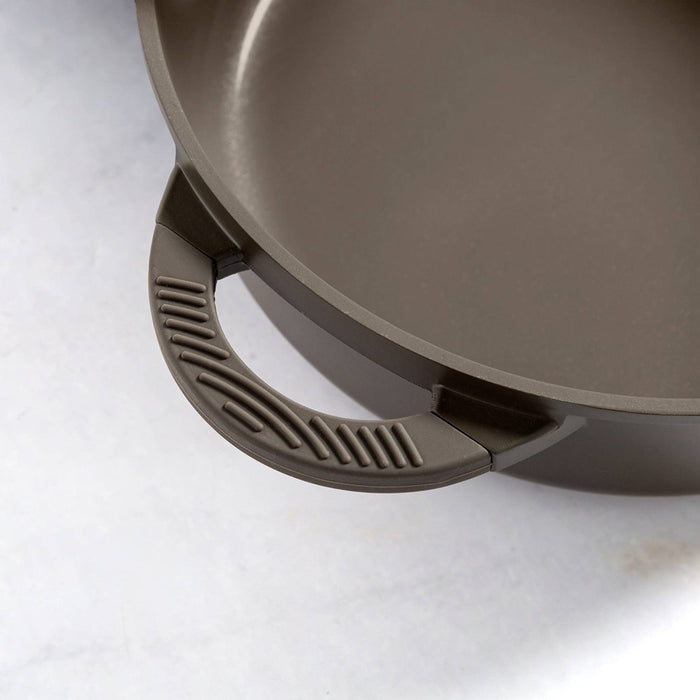 Goodful 4.8qt Cast Aluminum, Ceramic Deep Cooker with Lid, Side Handle and Long Handle Charcoal