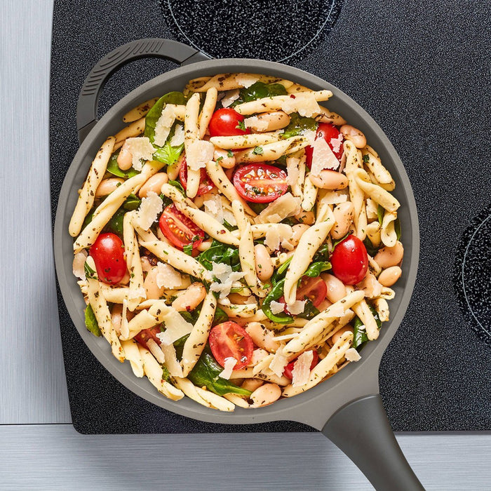 Goodful 4.8qt Cast Aluminum, Ceramic Deep Cooker with Lid, Side Handle and Long Handle Charcoal