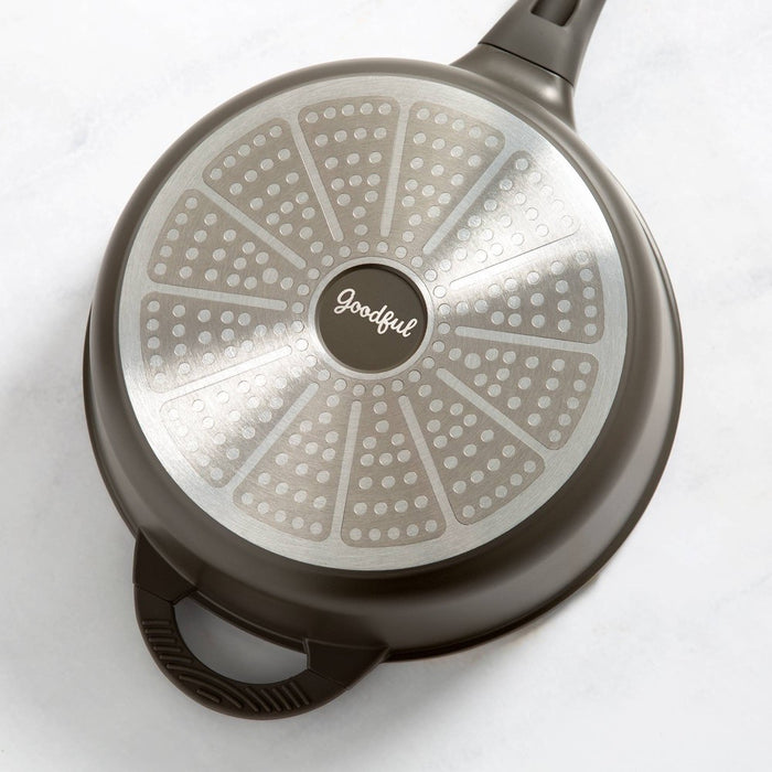 Goodful 4.8qt Cast Aluminum, Ceramic Deep Cooker with Lid, Side Handle and Long Handle Charcoal