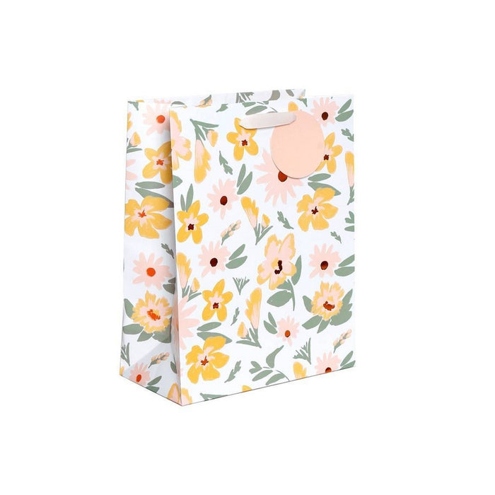Large Cub Gift Bag Flowers on White with Foil - Spritz