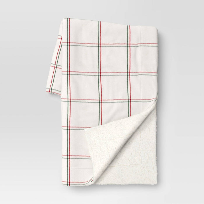 Plaid Woven Chenille Throw Blanket with Sherpa Reverse Red/Green - Threshold