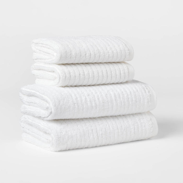 4pk Quick Dry Ribbed Hand/Wash Towel Set White - Threshold