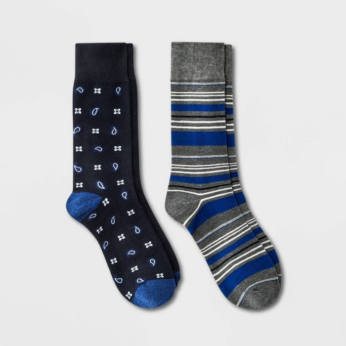 Men's Novelty Striped Socks 2pk - Goodfellow & Co Navy/Gray 7-12