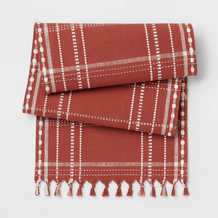 14"x72" Table Runner Rust Plaid - Threshold