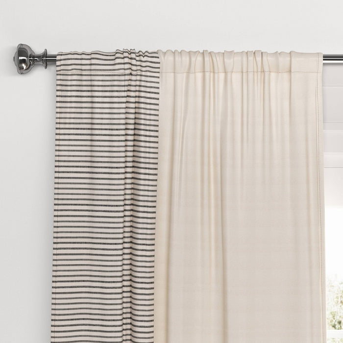 1pc 50"x84" Blackout Woven Stripe Border Window Curtain Panel Black - Threshold