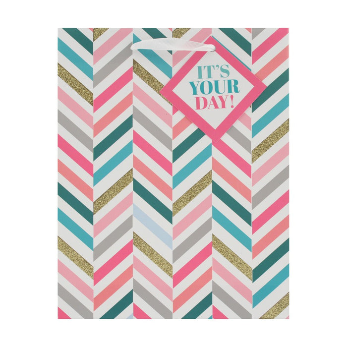 Small Glittered Chevron Gift Bag - Spritz