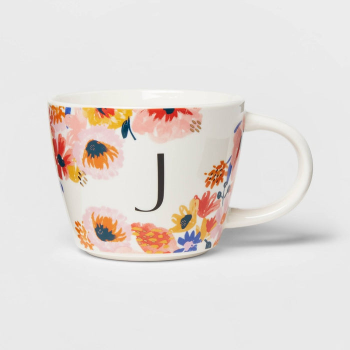 16oz Stoneware Monogram Floral Mug J - Opalhouse