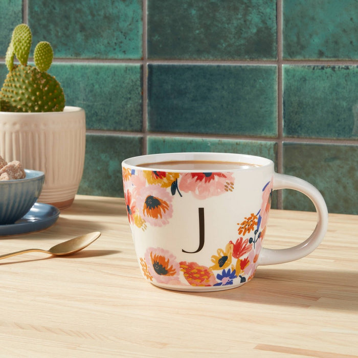 16oz Stoneware Monogram Floral Mug J - Opalhouse
