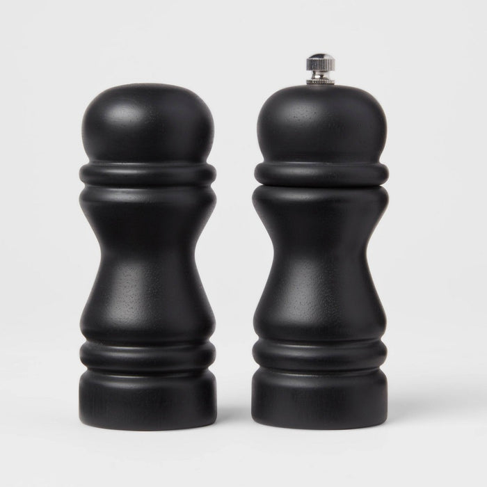 2pc Acacia Turned Salt and Pepper Grinder Set Black - Threshold