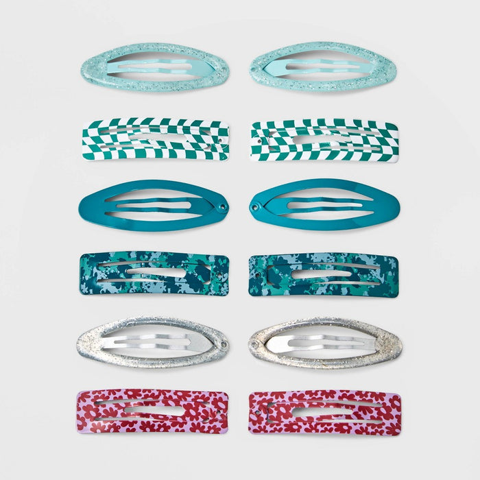 Girls' 12pk Snap Clips - art class Teal/Silver