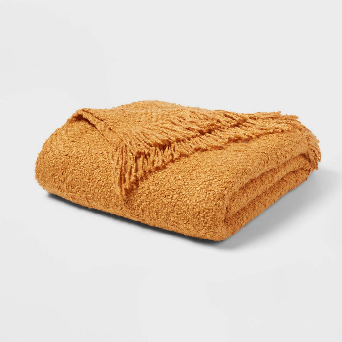 Fringed Boucle Bed Throw Yellow - Threshold