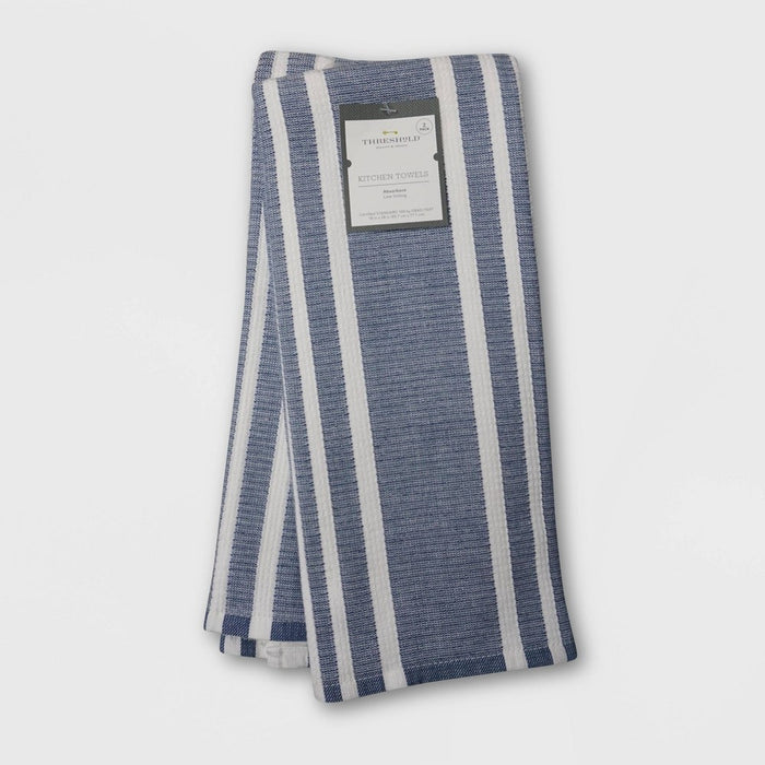 2pk Cotton Striped Terry Kitchen Towels Dark Blue - Threshold