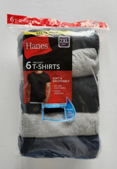 Hanes Red Label Men's Crewneck Dyed T-Shirt 6pk - Black/Gray/Blue XXL
