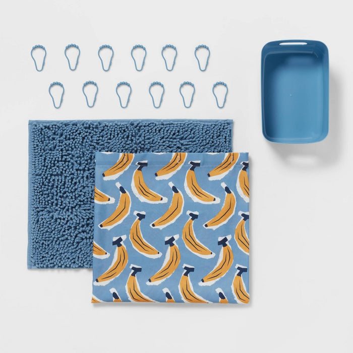 15pc Bananas Shower Curtain Set Blue - Room Essentials