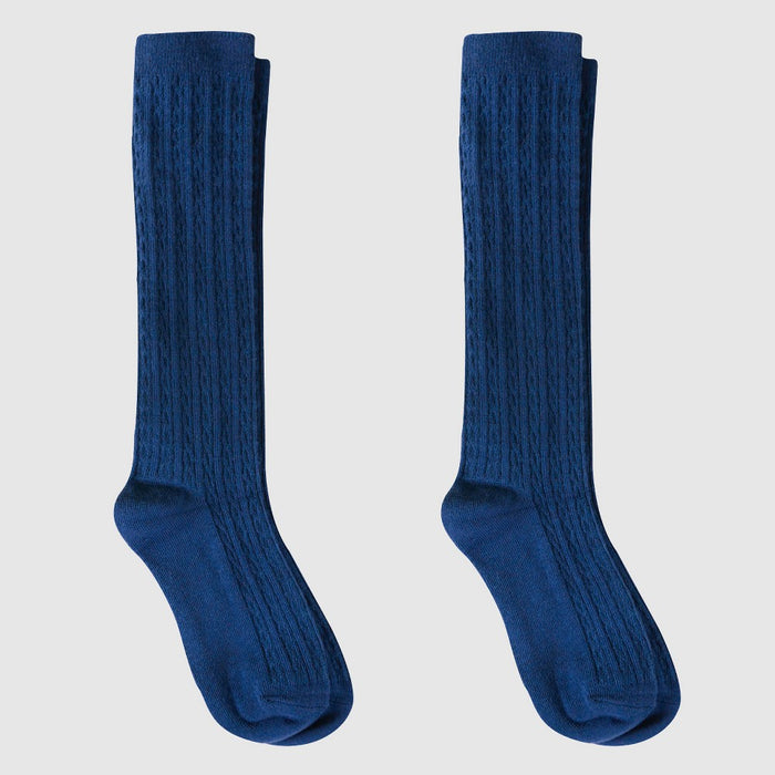 Girls' Casual Knee High Socks 2pk - Cat & Jack Nightfall Blue L