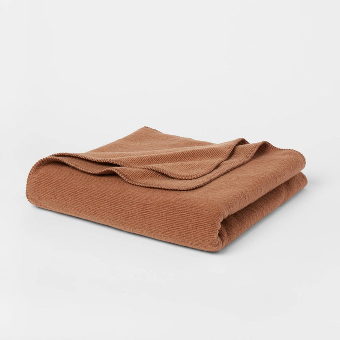 60"x80" Ribbed Faux Wool Bed Throw Blanket Brown - Threshold