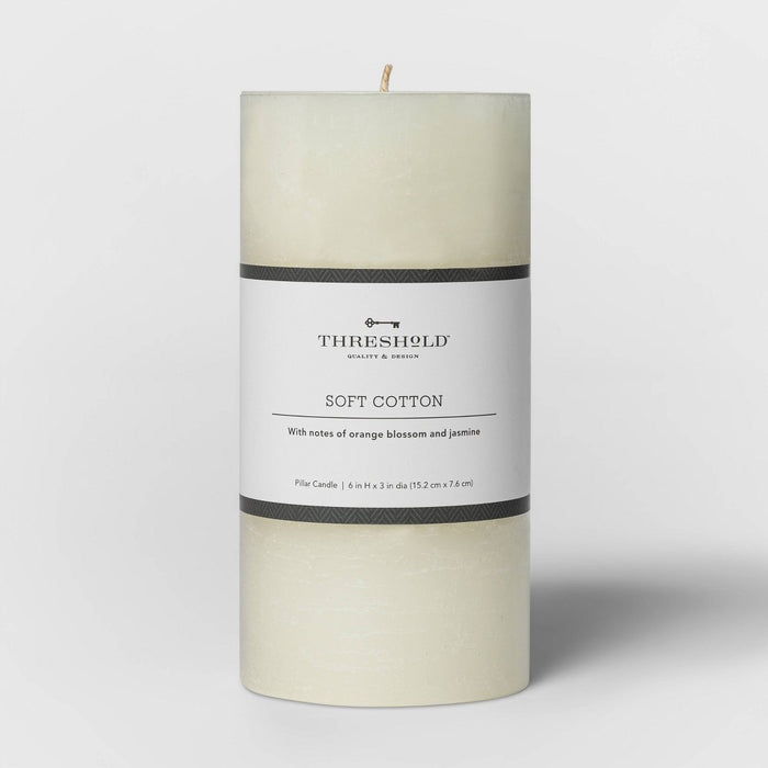 6" x 3" Pillar Candle Soft Cotton White - Threshold