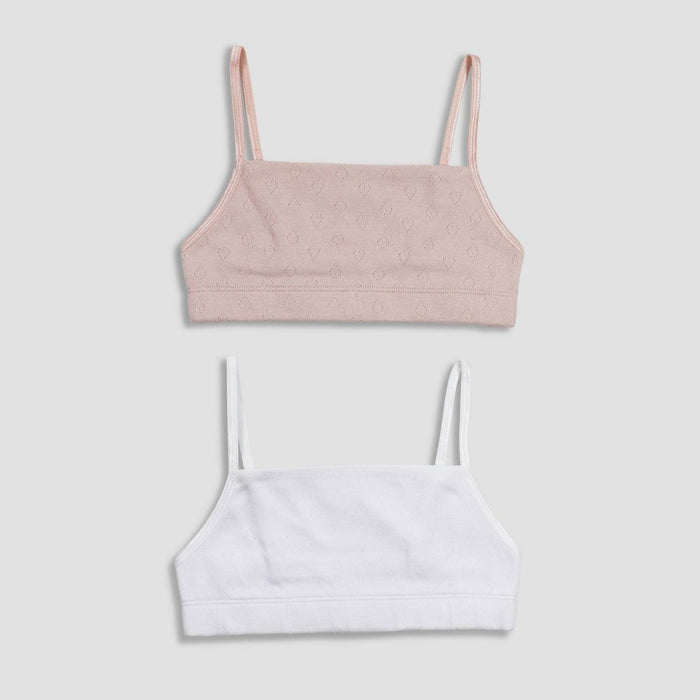 Hanes Girls' 2pk Pointelle Square Neck Bralette - Rose/White L