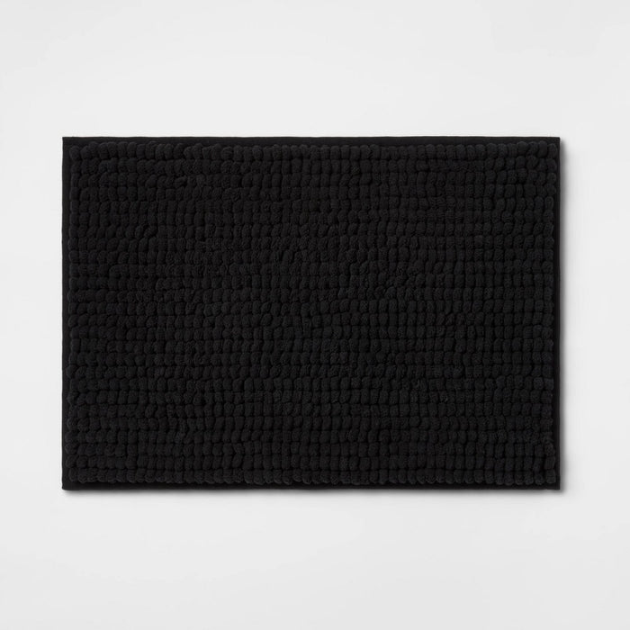 17"x24" Chunky Chenille Memory Foam Bath Rug Black - Room Essentials6