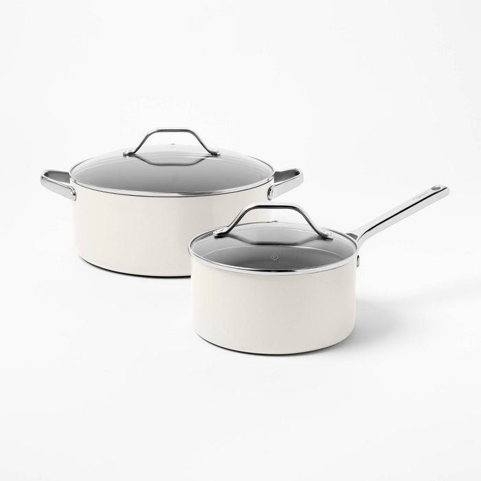7pc Nonstick Ceramic Coated Aluminum Cookware Set Cream - Figmint (LOCAL PICKUP ONLY)
