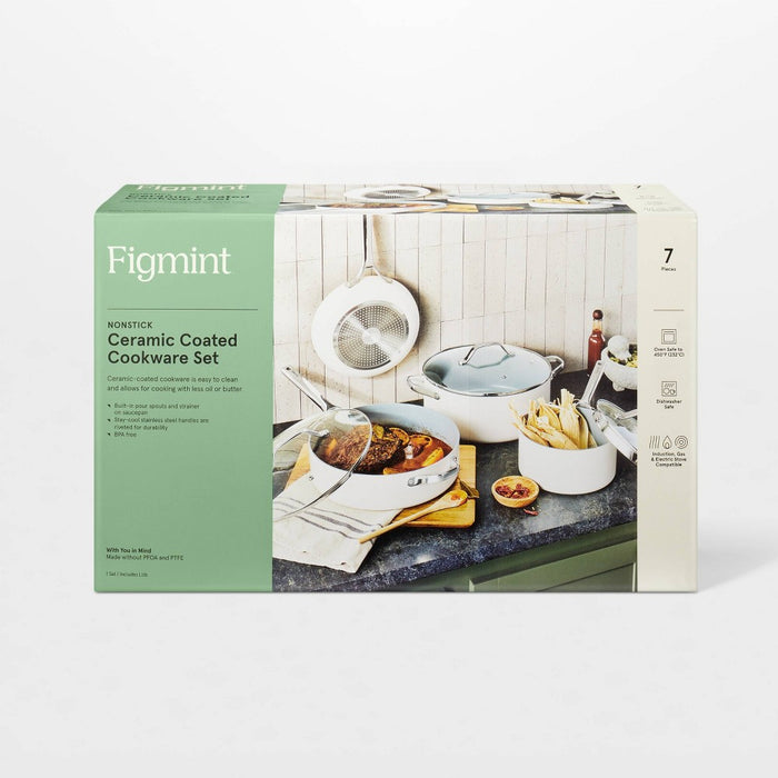 7pc Nonstick Ceramic Coated Aluminum Cookware Set Cream - Figmint (LOCAL PICKUP ONLY)