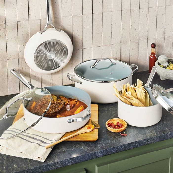7pc Nonstick Ceramic Coated Aluminum Cookware Set Cream - Figmint (LOCAL PICKUP ONLY)