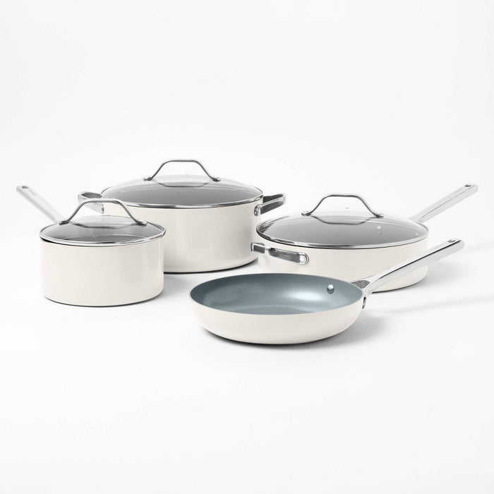 7pc Nonstick Ceramic Coated Aluminum Cookware Set Cream - Figmint (LOCAL PICKUP ONLY)