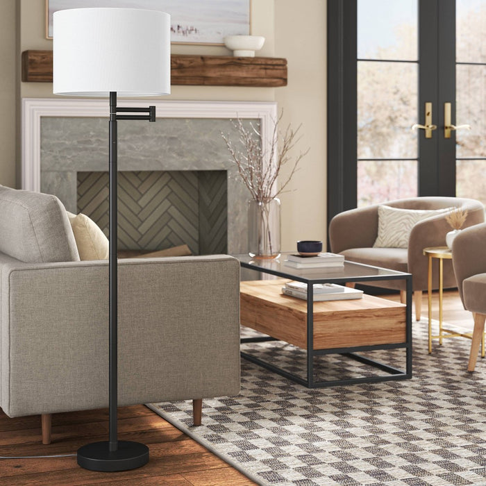 Metal Column Swing Arm Floor Lamp Black/White - Threshold (LOCAL PICKUP ONLY)