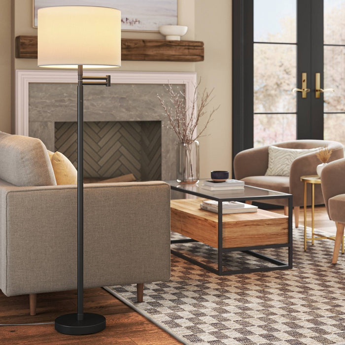 Metal Column Swing Arm Floor Lamp Black/White - Threshold (LOCAL PICKUP ONLY)