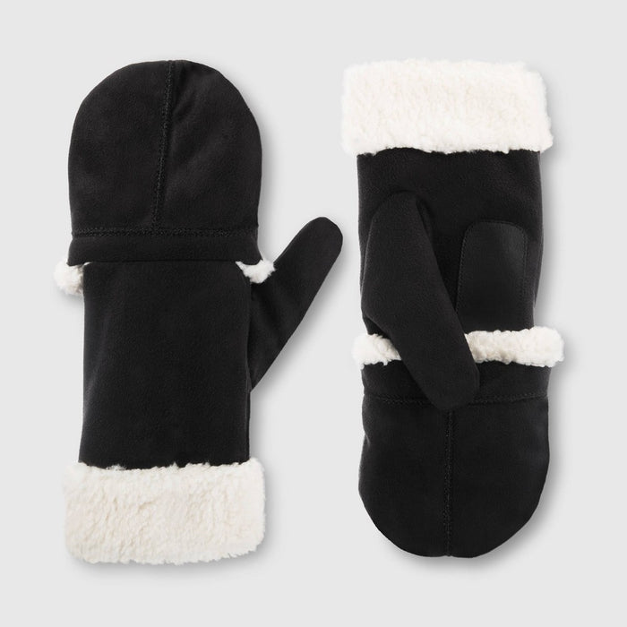 Isotoner Adult Recycled Microsuede Flip Top Mittens - Black L/XL