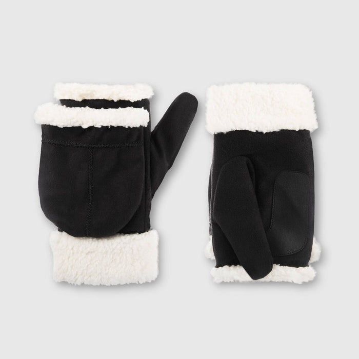 Isotoner Adult Recycled Microsuede Flip Top Mittens - Black L/XL