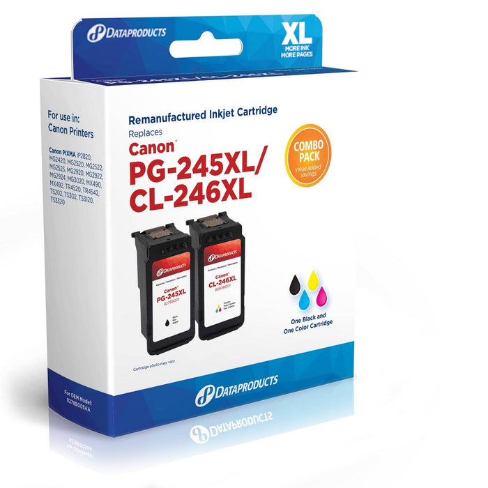 Remanufactured Black/Tricolor XL High Yield Ink Cartridges - Compatible with Canon PG-245XL/CL-246XL Ink Series - Dataproducts