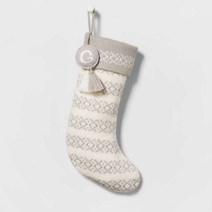 Knit Fair Isle Monogram Christmas Stocking Gray/White G - Wondershop