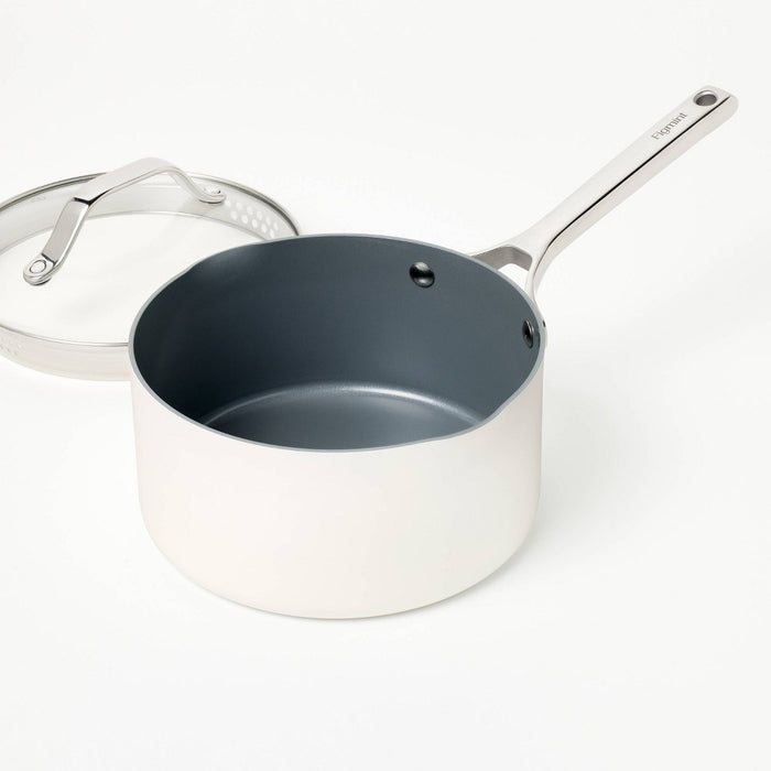 3qt Ceramic Nonstick Saucepan Cream - Figmint