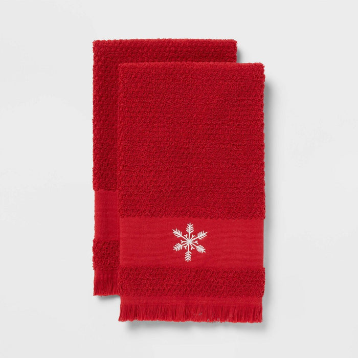 2pk Snowflake Christmas Hand Towel Red - Threshold