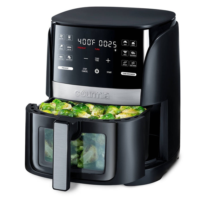 Gourmia 6-Qt Digital Window Air Fryer with 12 Presets & Guided Cooking Black
